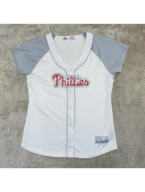 MLB Philadelphia Phillies Majestic Women’s Baseball Jersey Sz XL - EUC
